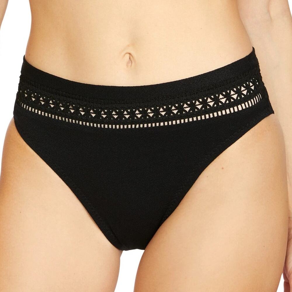 NWOT Robin Piccone Black Isabelle High Waist Cheeky Bikini Bottoms Size Large